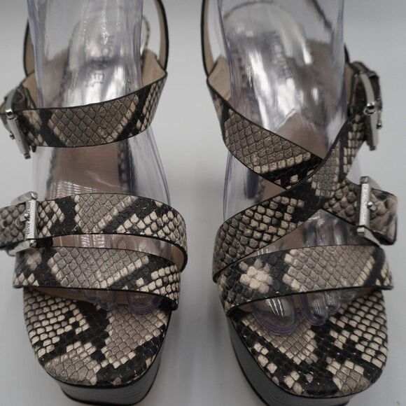 MICHAEL KORS JOSEPHINE SNAKESKIN STRAPPY PLATFORM SANDALS SIZE 9.5 - Picture 1 of 7